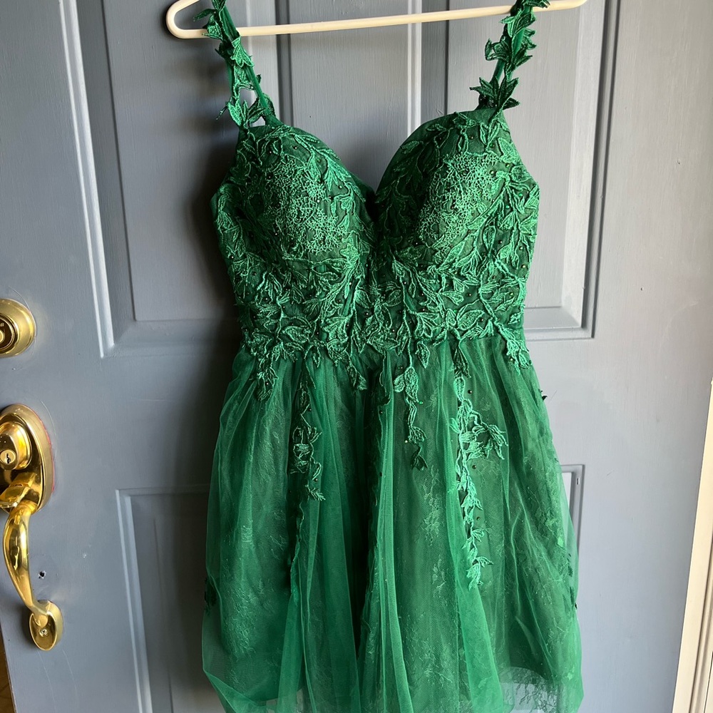 Floral Emerald Green Homecoming Dress